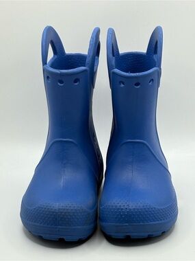 CROCS Kids Blue Easy Pull-On Rain Boots Sz 9 preowned great